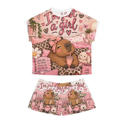 Women's Pajama Set — 'I'm Just a Girl' Cute Pink Lounge Sleepwear Set