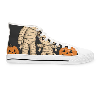 Halloween Mummy & Pumpkin Women's High Top Sneakers — Cute Spooky Graphic Shoes