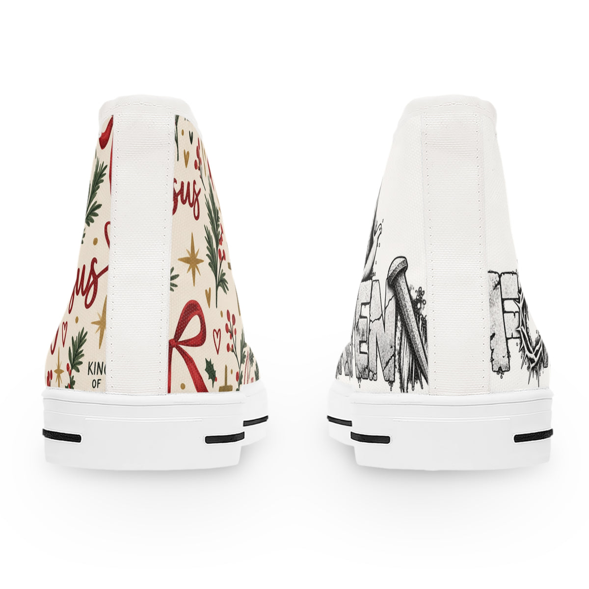 Women's High Top Sneakers — Festive Christmas Pattern & Black Graffiti Accent