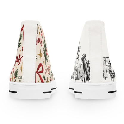 Women's High Top Sneakers — Festive Christmas Pattern & Black Graffiti Accent