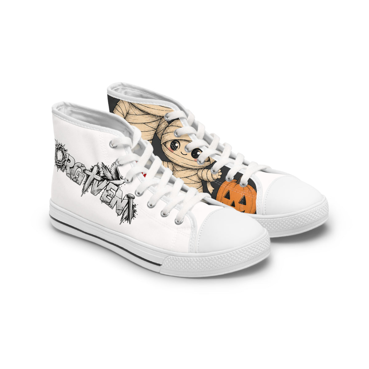 Halloween Mummy & Pumpkin Women's High Top Sneakers — Cute Spooky Graphic Shoes