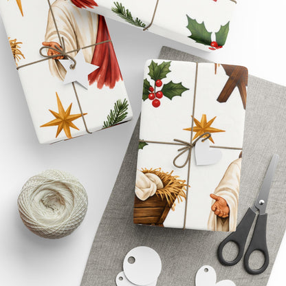 Religious Christmas Wrapping Paper – Nativity & Jesus Pattern Gift Wrap