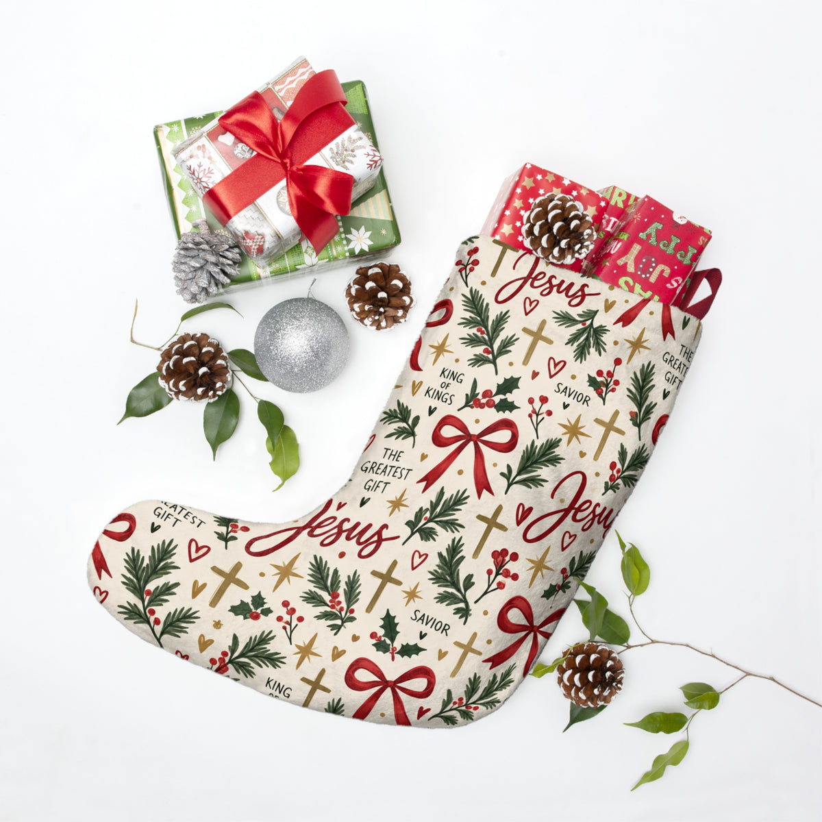 Christmas Stocking — 'I'm Just a Girl' & Jesus Pattern Holiday Stockings