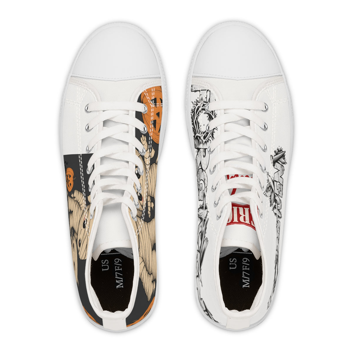 Halloween Mummy & Pumpkin Women's High Top Sneakers — Cute Spooky Graphic Shoes