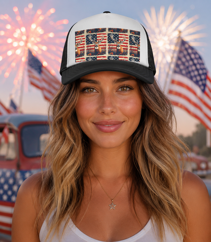 4TH OF JULY deer American flag Trucker Caps