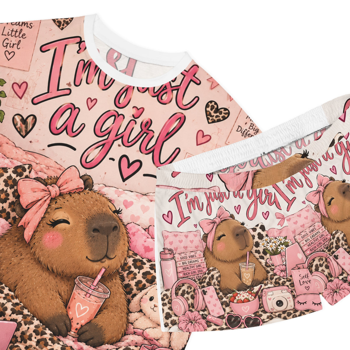 Women's Pajama Set — 'I'm Just a Girl' Cute Pink Lounge Sleepwear Set
