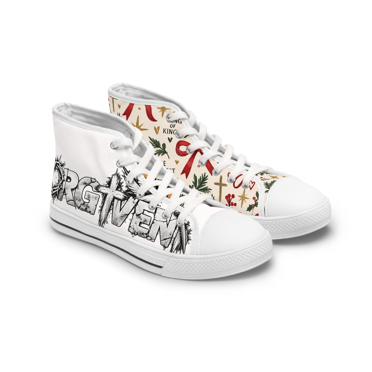 Women's High Top Sneakers — Festive Christmas Pattern & Black Graffiti Accent