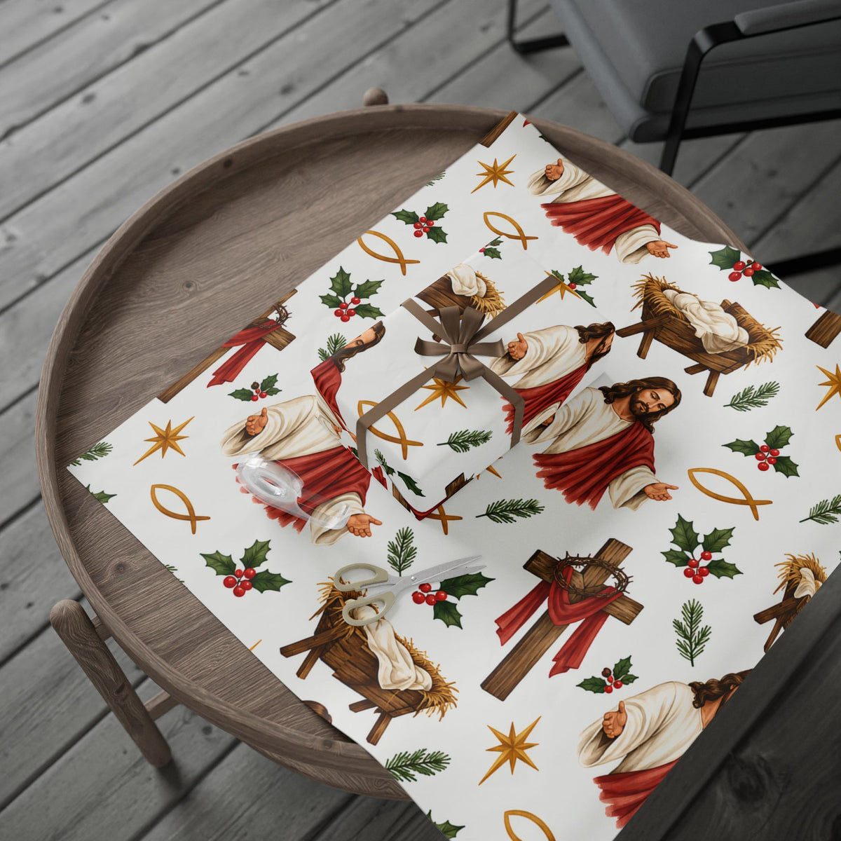 Religious Christmas Wrapping Paper – Nativity & Jesus Pattern Gift Wrap