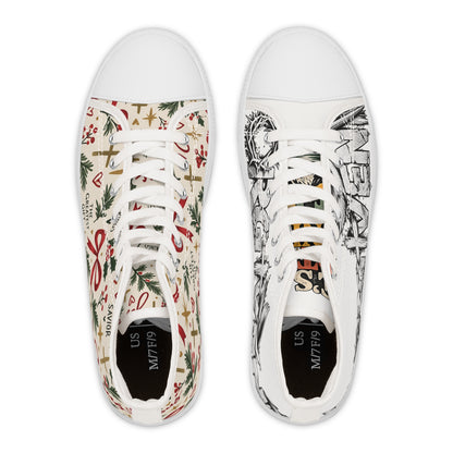 Women's High Top Sneakers — Festive Christmas Pattern & Black Graffiti Accent